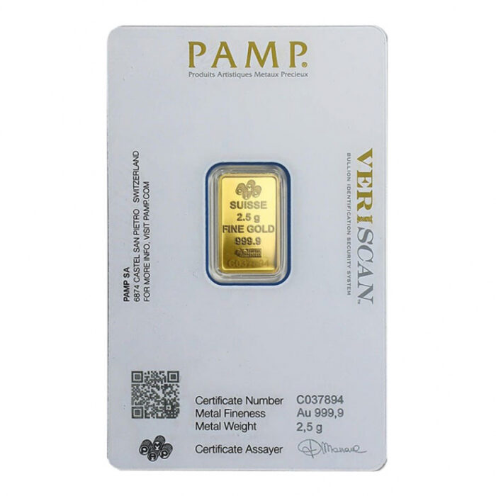 2.5 Gram Gold Bar - PAMP Suisse Lady Fortuna - Purity .9999