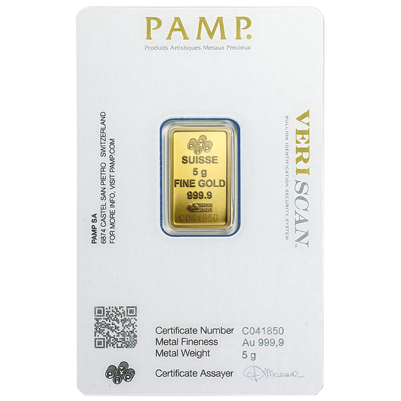 5 Gram Gold Bar - PAMP Suisse Lady Fortuna - Purity .9999