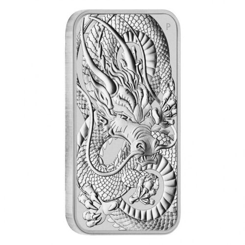 Australia-Dragon-1 Oz.-Generic-Silver-Bar-999.0 Weight: 1 Oz. Size: 47.6 x 27.6 x 5.6 mm Purity: Silver 999.0 Brand: Perth Mint